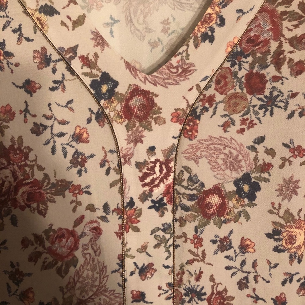 Dressbarn Printed Beaded Trim Long Sleeve Blouse - Picture 3 of 7
